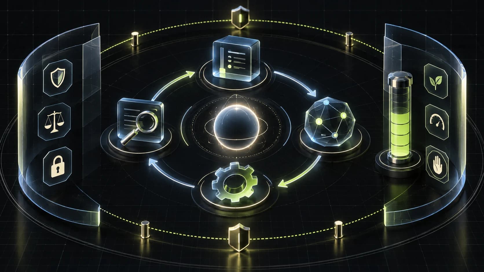 Abstract agent loop enclosed by safety barriers, review controls, and a finite resource meter