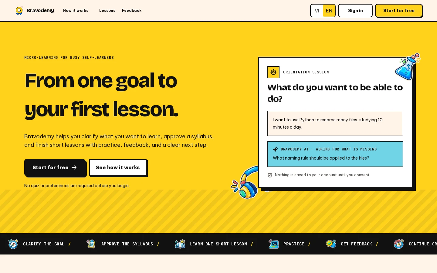 Bravodemy AI microlearning landing page