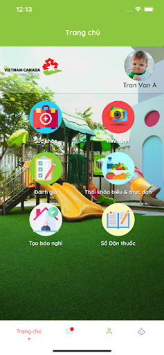 VNCaps parent home dashboard with school modules
